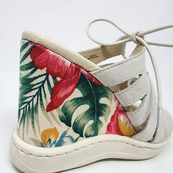 Born Wedge Sandals Women 7M Piru Tropical Floral Heel Bone White Leather F20101 - Picture 10 of 11